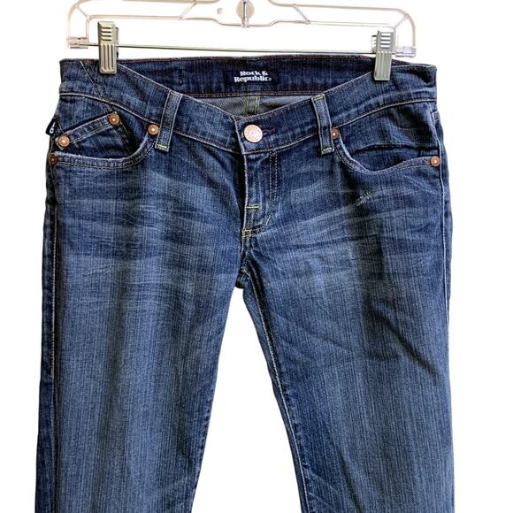 Rock & Republic Jeans Women Size 27 32x33 Blue Low Rise Wide Bottom Medium Wash - Picture 2 of 16